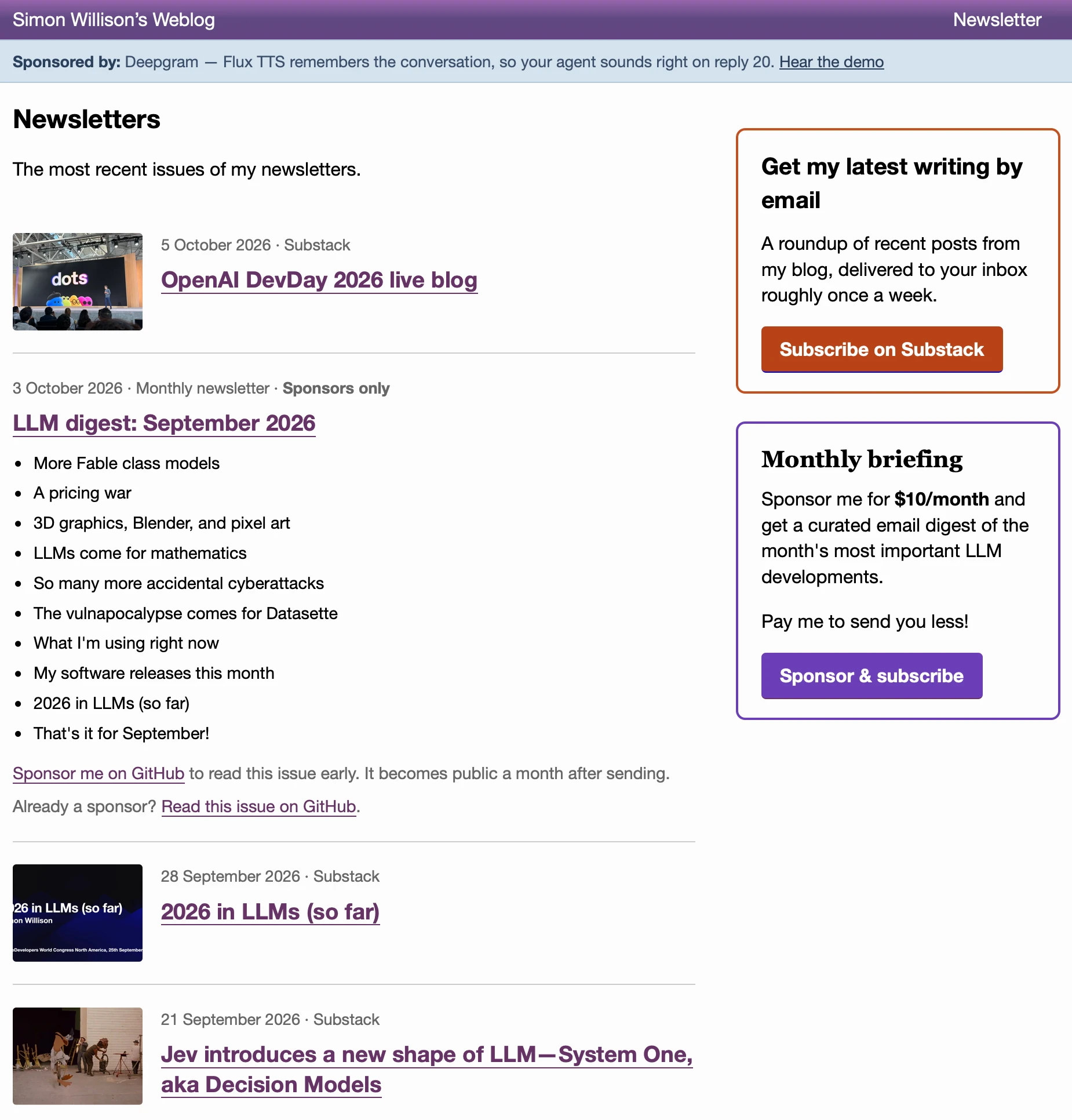 Nová stránka Newsletters s přehledem bezplatných i placených zpravodajů a možnostmi přihlášení k odběru.